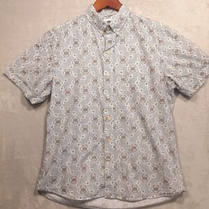 Kennington LTD Mens Short Slve. Button Shirt Sz.Large/White-Graphic Print Design